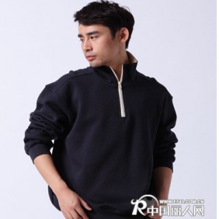 运动休闲高档法国罗纹镶色男士立领长袖t恤定做