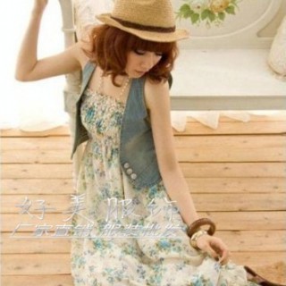 时尚雪纺背心复古拼接民族风沙滩长裙子波西米亚连衣裙夏季女