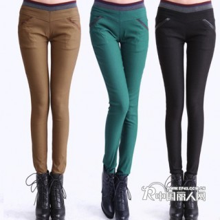 秋冬热卖加绒加厚高腰弹力修身小脚裤铅笔裤 女 糖果色铅笔裤批