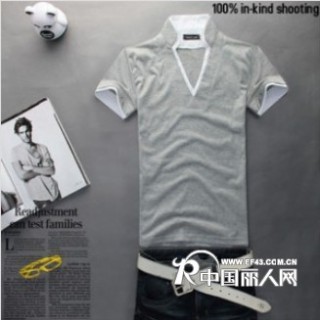 网店代理外贸男装立领修身短袖T恤 时尚休闲型男男装批发