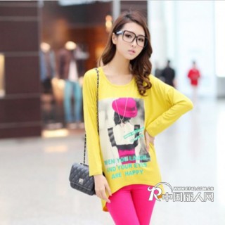 石家庄便宜女装批发河北女装大码T恤批发蝙蝠袖印花女T恤长袖批