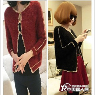 雪尔雅诚招女装代理 淘宝代销 中长款菱形花纹针织衫开衫毛衣外