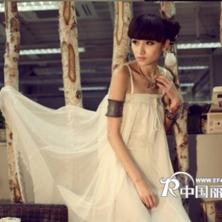 欧尚乐品吊带甜美雪纺半身大摆长裙