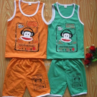 2014夏季韩版童装卡通全棉男女儿童T恤背心套装批发虎门便宜