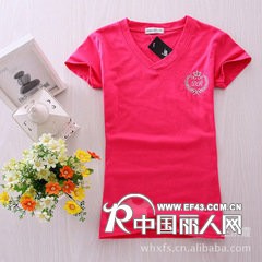 外贸V领纯棉短袖T恤厂家批发13651454994
