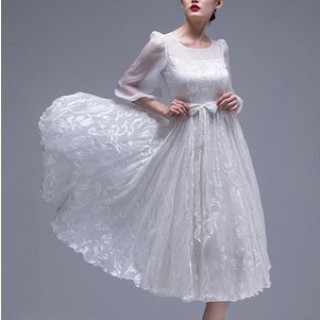 欧尚乐品品质真丝白提花高贵大摆长裙