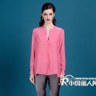 欧尚乐品V领粉红色桑蚕丝打底衫