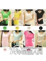 11.5元春夏季新款韩版花瓣领V领修身显瘦纯色短袖T恤