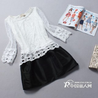 厂家直销供应DFVI原创拼接镂空假两件套裙秋季精品女装