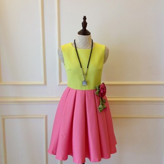 迪薇娜 撞色连衣裙