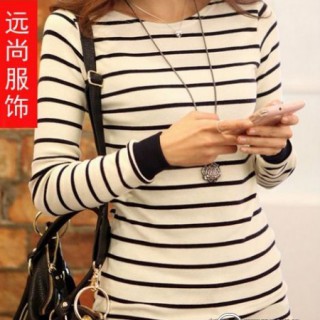 新款时尚拼色条纹T恤批发韩版糖果色毛衣批发