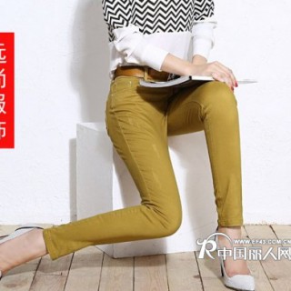 辽宁新款时尚糖果色牛仔裤浅蓝修身铅笔裤批发