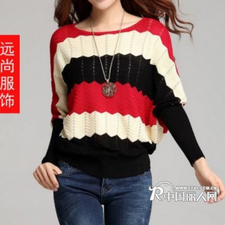 供应韩版多彩大间条纹宽松毛衣批发简约打底衫批发