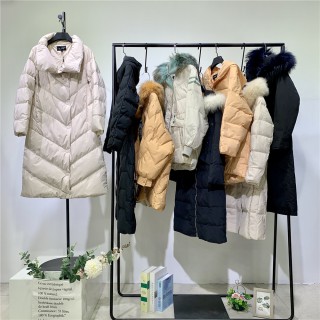 品牌折扣女装华景国际艾零度大毛领撤柜羽绒服折扣批发