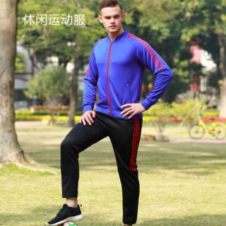 新款拉链V领运动服 男士秋冬款休闲跑步套装篮球足球训练服
