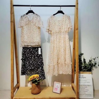 品牌折扣女装 卡丽娅20夏清雅气质风大摆连衣裙女装尾货直播货