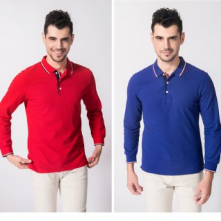 220克拼色双珠长袖翻领POLO衫，定制POLO衫，坯衫客