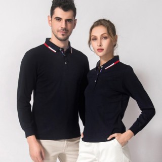 坯衫客，260克撞色领铜氨珠地长袖POLO衫，定制POLO衫