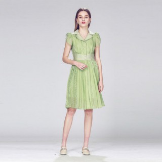 气质通勤高腰收腰百褶裙特色袖口西装领中长裙