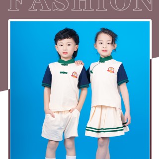 小学生校服夏季短袖国学风套装儿童绿色运动服