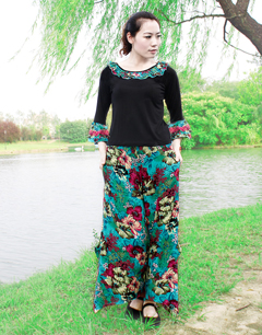 大花朵印花阔腿裤舞动最美身姿