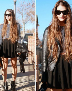 裙子的搭配-短裙+短靴搭配