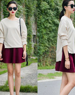 裙子的搭配-长袖上衣+短裙