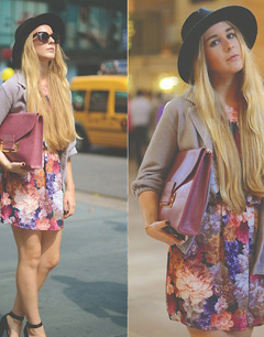 裙子的搭配-连衣裙+宽檐帽