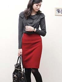 高腰针织半长裙搭配