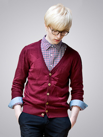 酒红色男士针织开衫