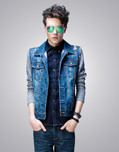 做旧风猫爪破口男士牛仔马甲