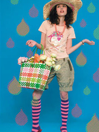 横竖条纹型六分丝袜