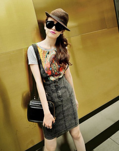 牛仔裙款式之背带牛仔裙(一)