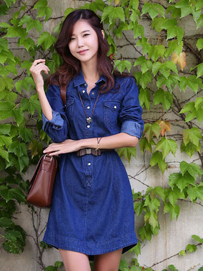 长袖牛仔连衣裙春季必备