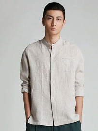 纯亚麻中式立领衬衣