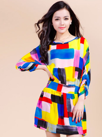 不规则条纹裙高端真丝