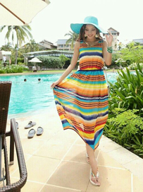 旅游必备款条纹裙遮阳帽