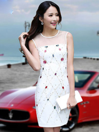 彩色水晶一字裙名媛款